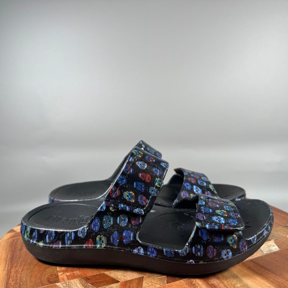 Alegria Ravine Black Sugar Skull Slide Sandals Womens 37 RecoverMe Technology
